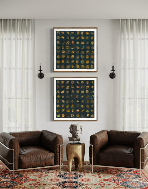 64.1 and 64.2, is a dark and elegant gold-toned limited edition print set by Seth B. Minkin, featuring intricate textures and sophisticated details, that capture whimsy in an organized array.