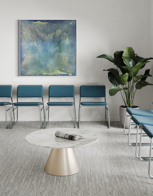 A stunning artwork featuring soft aquas and teals mimicking the iridescent interior of an abalone shell, with layered glazes capturing its ethereal translucence.