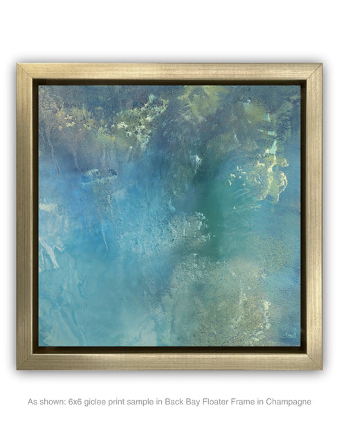 A stunning artwork featuring soft aquas and teals mimicking the iridescent interior of an abalone shell, with layered glazes capturing its ethereal translucence.