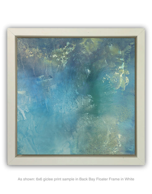 A stunning artwork featuring soft aquas and teals mimicking the iridescent interior of an abalone shell, with layered glazes capturing its ethereal translucence.