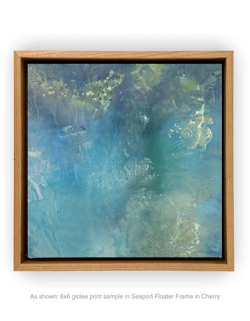 A stunning artwork featuring soft aquas and teals mimicking the iridescent interior of an abalone shell, with layered glazes capturing its ethereal translucence.