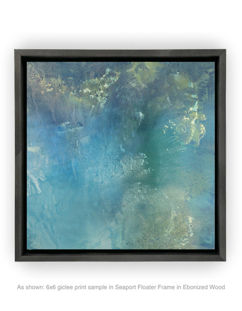 A stunning artwork featuring soft aquas and teals mimicking the iridescent interior of an abalone shell, with layered glazes capturing its ethereal translucence.