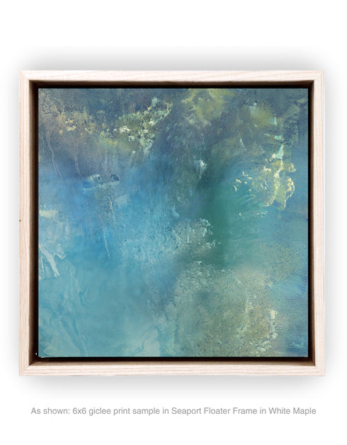 A stunning artwork featuring soft aquas and teals mimicking the iridescent interior of an abalone shell, with layered glazes capturing its ethereal translucence.