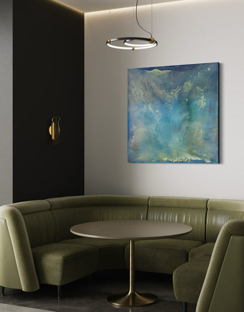 "Abalone" captures the serene beauty of the ocean depths through an abalone shell's iridescence. This diptych's soft aquas and teals mimic nacre's shimmer, offering a calming and reflective escape into natural marvels. Elevate your space with its luminous, calming presence.
