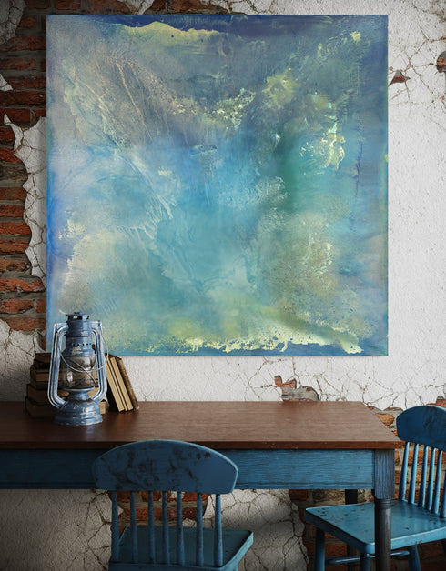 "Abalone" captures the serene beauty of the ocean depths through an abalone shell's iridescence. This diptych's soft aquas and teals mimic nacre's shimmer, offering a calming and reflective escape into natural marvels. Elevate your space with its luminous, calming presence.