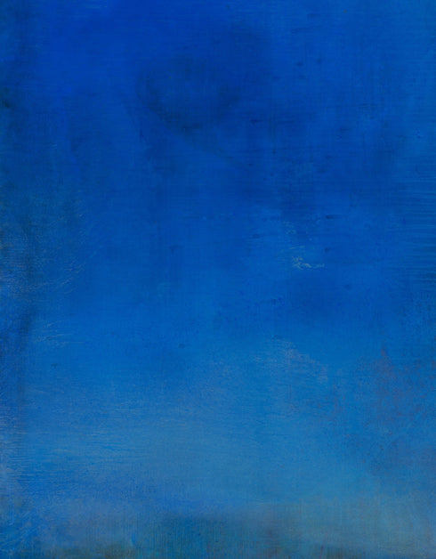 Abstract painting with opulent royal blue and gold tones, featuring an abstracted gilded silhouette, evoking Old World majesty and modern abstraction.