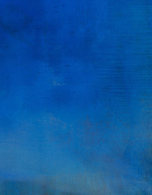 Abstract painting with opulent royal blue and gold tones, featuring an abstracted gilded silhouette, evoking Old World majesty and modern abstraction.