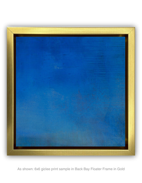 Abstract painting with opulent royal blue and gold tones, featuring an abstracted gilded silhouette, evoking Old World majesty and modern abstraction.