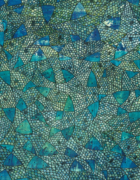Blue Green Sardines is a Limited Edition Print by Seth B. Minkin with deep blues, emerald greens, and gold accents, vividly capturing each individual scale of each sardine in intricate detail.