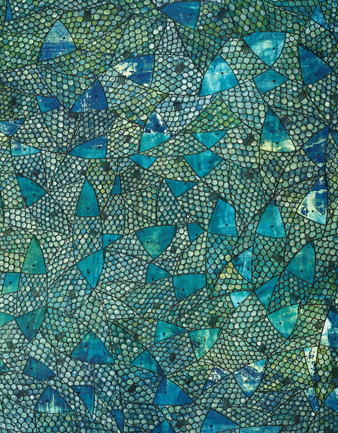 Blue Green Sardines is a Limited Edition Print by Seth B. Minkin with deep blues, emerald greens, and gold accents, vividly capturing each individual scale of each sardine in intricate detail.