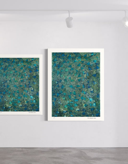 Blue Green Sardines is a Limited Edition Print by Seth B. Minkin with deep blues, emerald greens, and gold accents, vividly capturing each individual scale of each sardine in intricate detail.