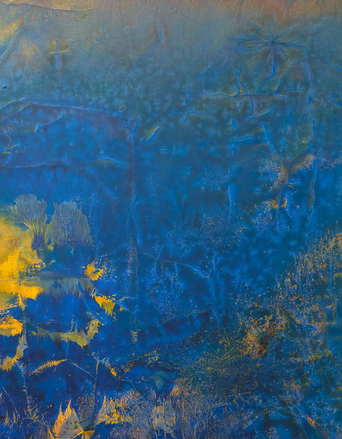 Convection is a Limited Edition Print by Seth B. Minkin, with vivid hues and abstract forms, capturing the dynamic energy and vibrant interplay of rich blue, gold and earth tones.
