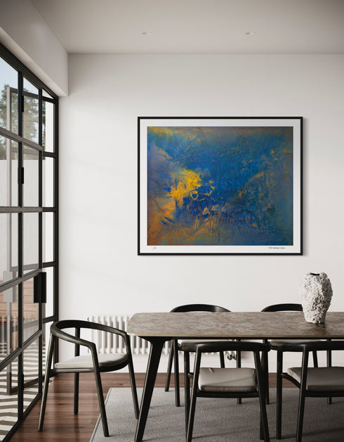 Convection is a Limited Edition Print by Seth B. Minkin, with vivid hues and abstract forms, capturing the dynamic energy and vibrant interplay of rich blue, gold and earth tones.