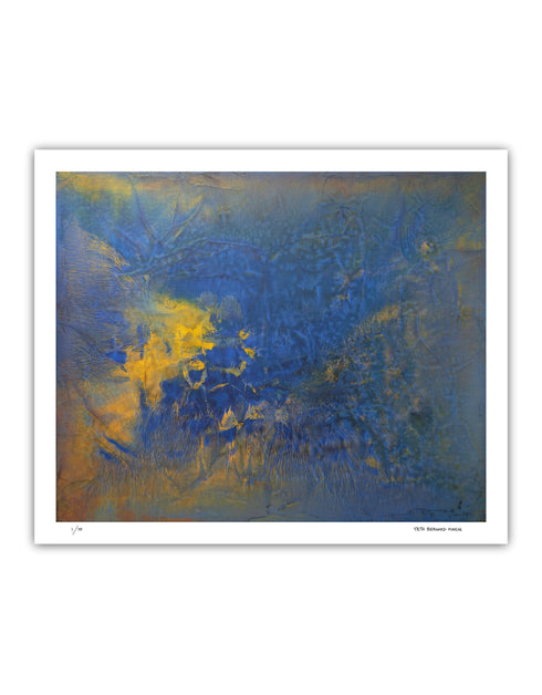 Convection is a Limited Edition Print by Seth B. Minkin, with vivid hues and abstract forms, capturing the dynamic energy and vibrant interplay of rich blue, gold and earth tones.
