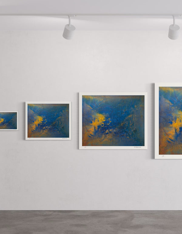 Convection is a Limited Edition Print by Seth B. Minkin, with vivid hues and abstract forms, capturing the dynamic energy and vibrant interplay of rich blue, gold and earth tones.
