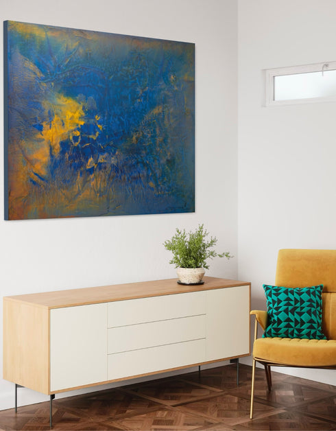 Abstract painting depicting the dynamic processes beneath the earth's surface, with swirling colors and intricate patterns.