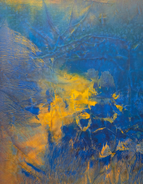 Abstract painting depicting the dynamic processes beneath the earth's surface, with swirling colors and intricate patterns.