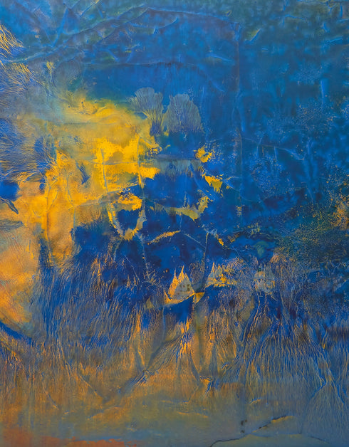 Abstract painting depicting the dynamic processes beneath the earth's surface, with swirling colors and intricate patterns.