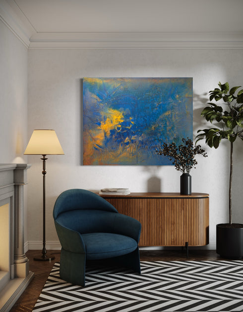 Abstract painting depicting the dynamic processes beneath the earth's surface, with swirling colors and intricate patterns.