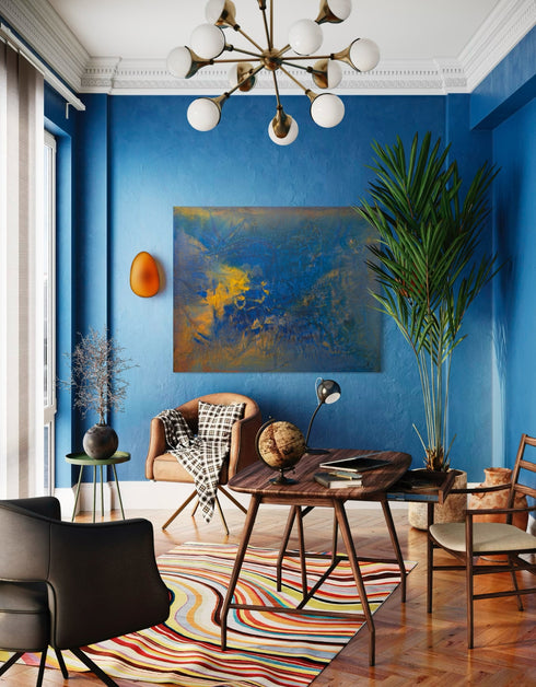 Abstract painting depicting the dynamic processes beneath the earth's surface, with swirling colors and intricate patterns.