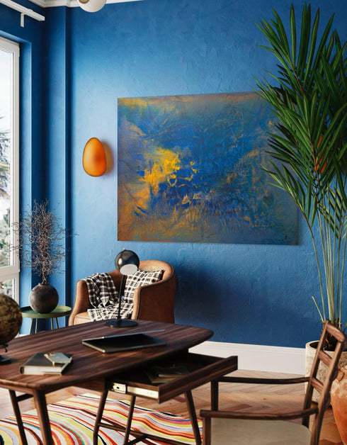 Abstract painting depicting the dynamic processes beneath the earth's surface, with swirling colors and intricate patterns.