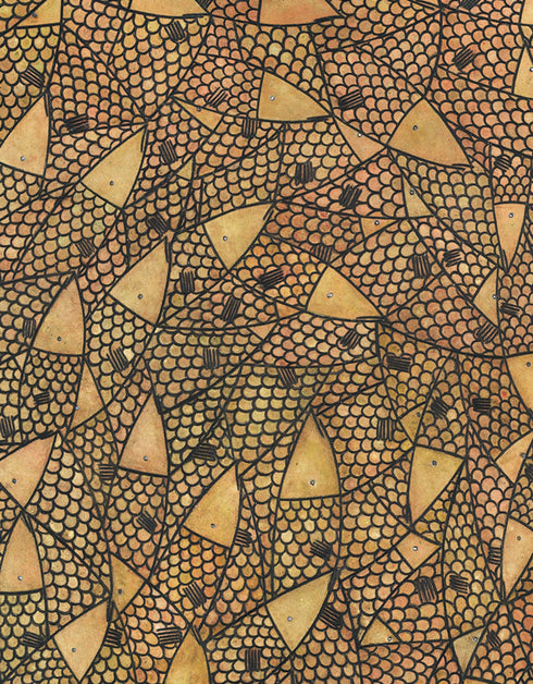 Copper Sardines is a Giclee on Canvas Print by Seth B. Minkin, with rich gold, rose gold, and copper tones, highlighting the luxurious metallic hues of sardines.