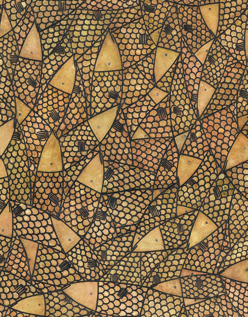 Copper Sardines is a Limited Edition Print by Seth B. Minkin, with rich gold, rose gold, and copper tones, highlighting the luxurious metallic hues of sardines.