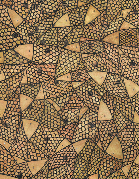 Copper Sardines is a Limited Edition Print by Seth B. Minkin, with rich gold, rose gold, and copper tones, highlighting the luxurious metallic hues of sardines.