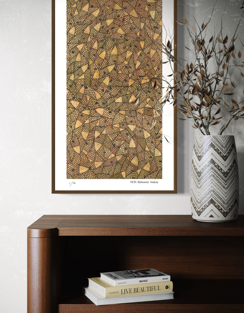 Copper Sardines is a Limited Edition Print by Seth B. Minkin, with rich gold, rose gold, and copper tones, highlighting the luxurious metallic hues of sardines.