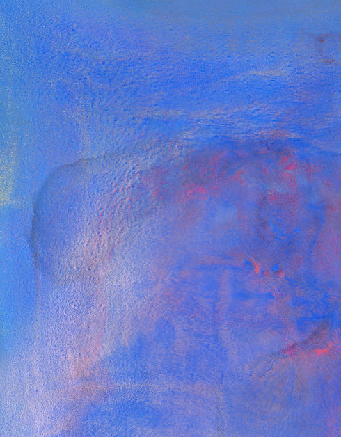 Regal painting with royal blues and golds, featuring an abstract gilded silhouette and opalescent glazes evoking Old World majesty.