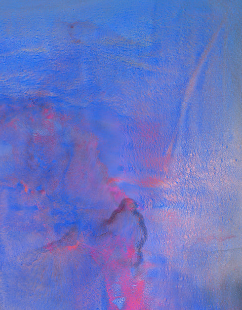 Regal painting with royal blues and golds, featuring an abstract gilded silhouette and opalescent glazes evoking Old World majesty.