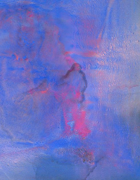 Regal painting with royal blues and golds, featuring an abstract gilded silhouette and opalescent glazes evoking Old World majesty.