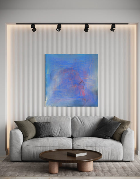 Regal painting with royal blues and golds, featuring an abstract gilded silhouette and opalescent glazes evoking Old World majesty.