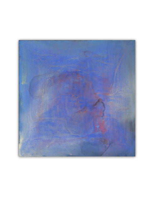 Regal painting with royal blues and golds, featuring an abstract gilded silhouette and opalescent glazes evoking Old World majesty.