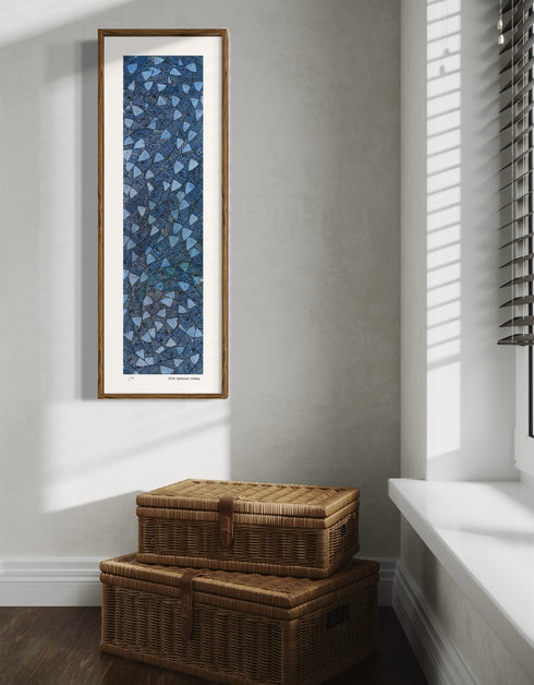 Fish Stick Sardines is a Limited Edition Print by Seth B. Minkin, with rich cobalt blues, seafoam greens, and vibrant golds, capturing detailed sardines.