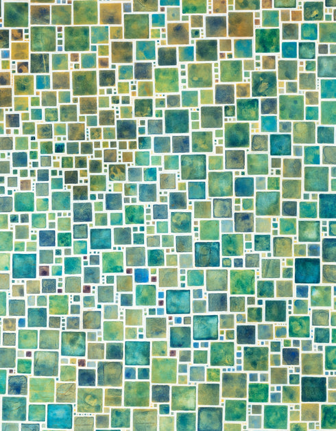 Green Squares is a Giclee on Canvas Print by Seth B. Minkin, with a contemporary grid of varied green squares, showcasing a modern and sophisticated design.
