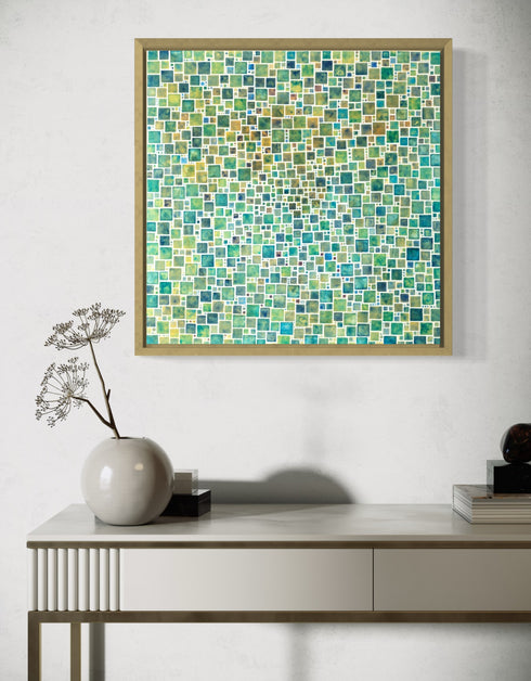 GREEN SQUARES | framed giclee on canvas print
