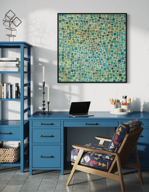 GREEN SQUARES | framed giclee on canvas print