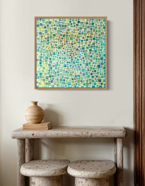 GREEN SQUARES | framed giclee on canvas print