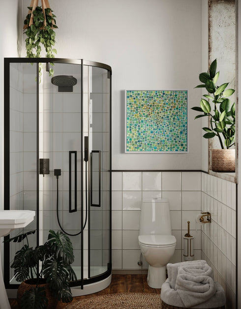 GREEN SQUARES | framed giclee on canvas print