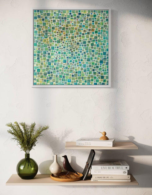 GREEN SQUARES | framed giclee on canvas print