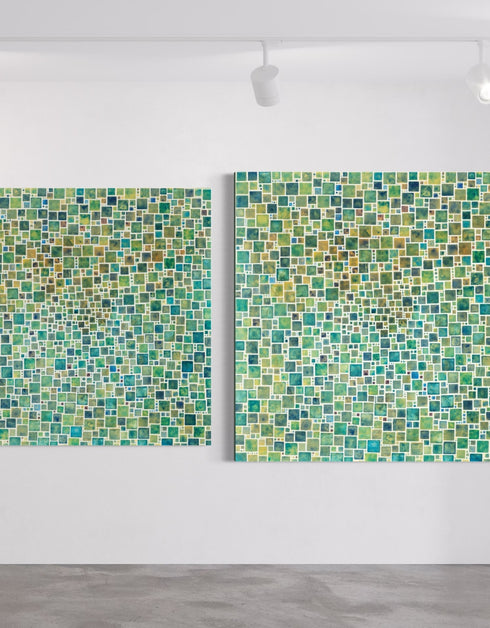 GREEN SQUARES | framed giclee on canvas print