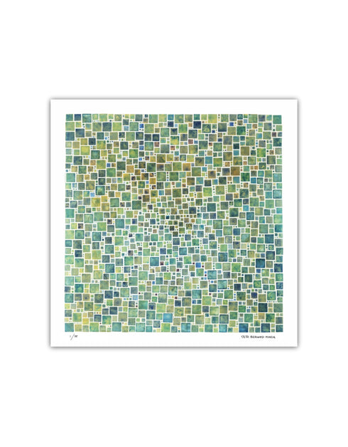 Green Squares is a Limited Edition Print by Seth B. Minkin, with a contemporary grid of varied green squares, showcasing a modern and sophisticated design.