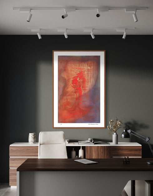 Hearts on Fire is a Limited Edition Print by Seth B. Minkin, with bold reds and fiery oranges, reflecting dynamic and emotive heart shapes.