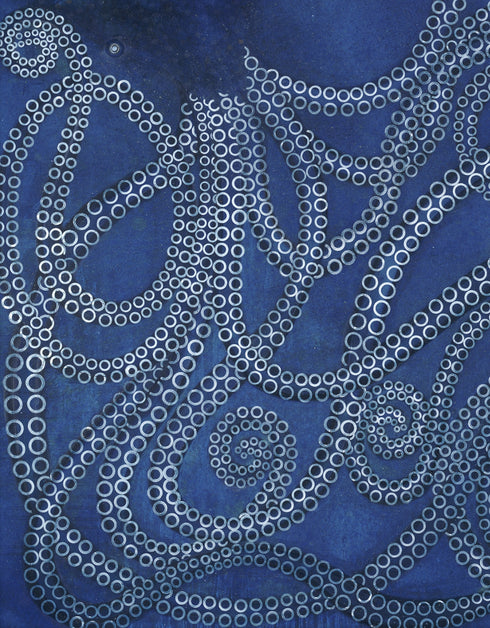 Kraken is a Giclee on Canvas Print by Seth B. Minkin, with ethereal ocean blues and dynamic tentacles, inviting personal interpretation.