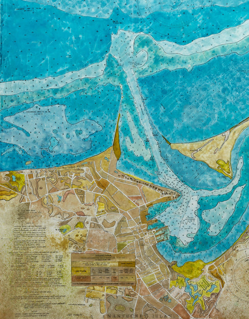 NANTUCKET HARBOR NAUTICAL CHART | framed giclee on canvas print