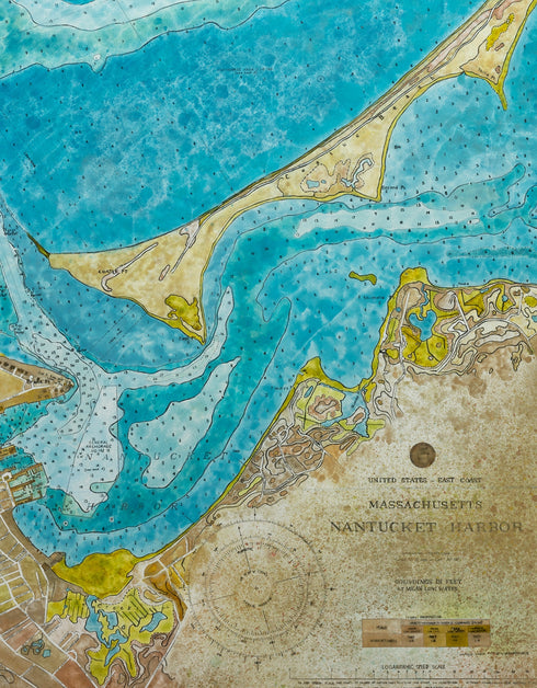 NANTUCKET HARBOR NAUTICAL CHART | framed giclee on canvas print