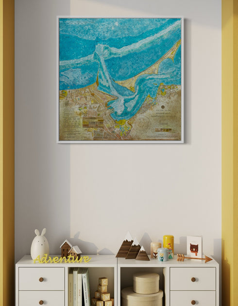 NANTUCKET HARBOR NAUTICAL CHART | framed giclee on canvas print