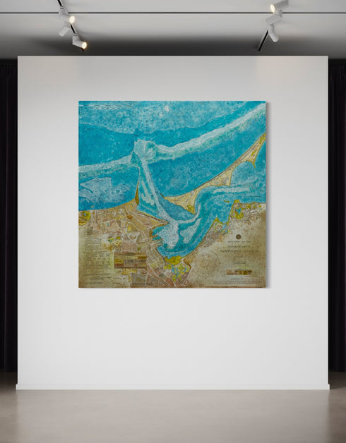 NANTUCKET HARBOR NAUTICAL CHART | framed giclee on canvas print