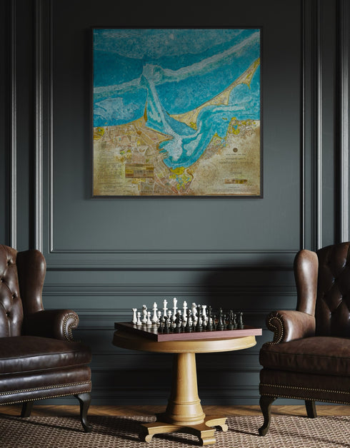 NANTUCKET HARBOR NAUTICAL CHART | framed giclee on canvas print